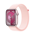 Apple Watch Series 9 (GPS) - 45 mm - pink aluminum - smartwatch con sport loop - nylon morbido a doppio strato - light pink - 64 GB - Wi-Fi, UWB, Bluetooth - 38.7 g